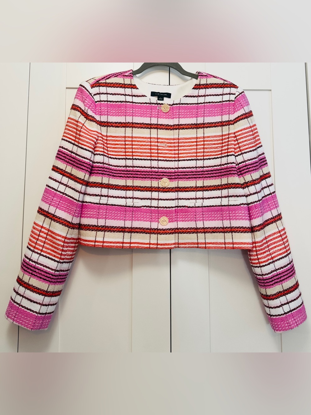 Ann Taylor Pink, Orange & White Striped Cropped Jacket Sz 8 NEW! ($200)